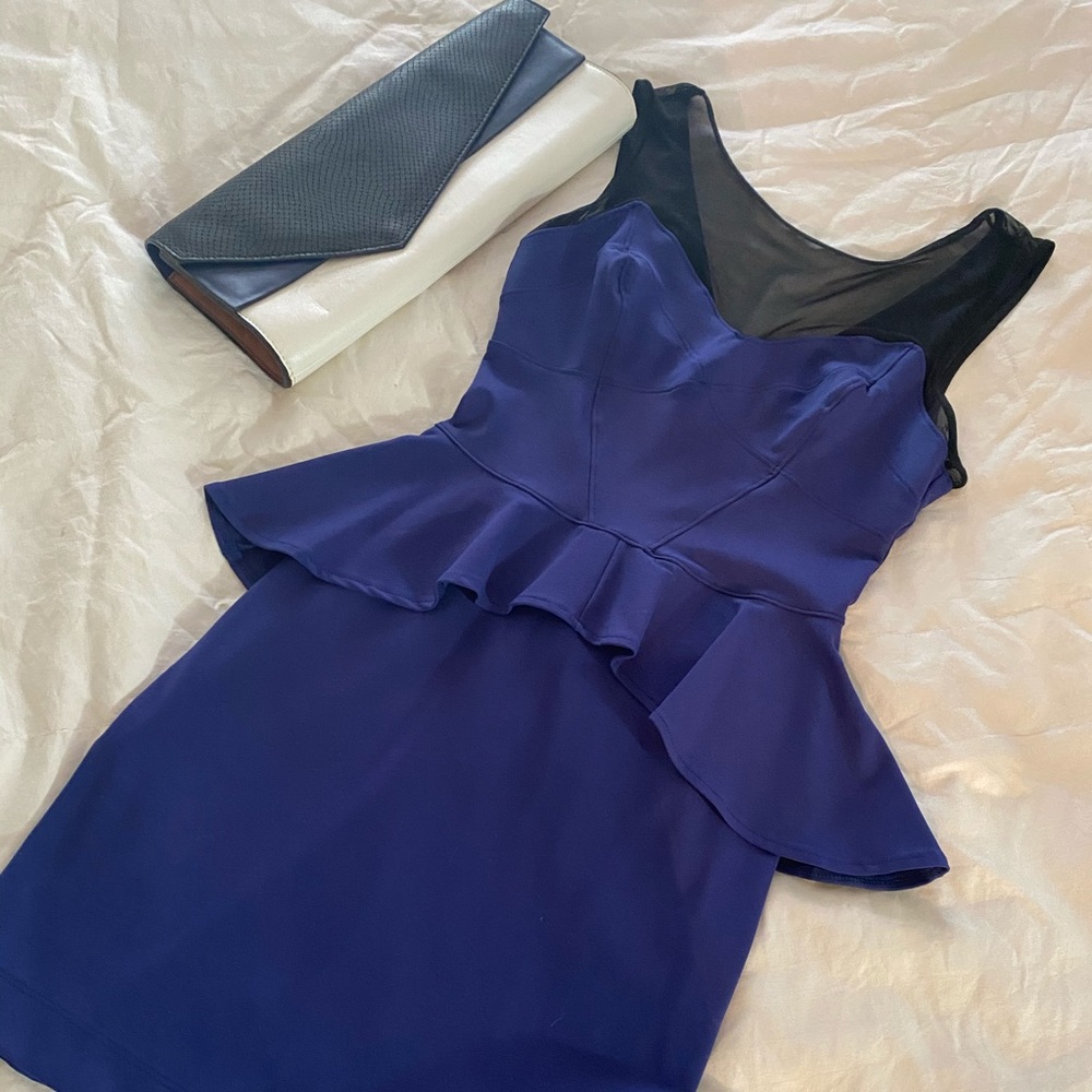 Bebe Peplum Illusion Dress EUC
